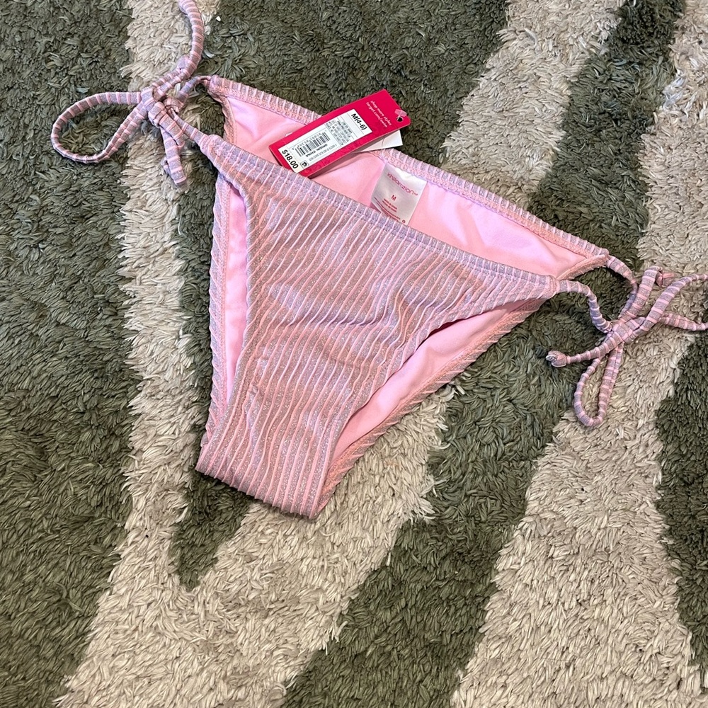 Xhiliration Pink and Silver Striped String Bikini Bottom